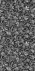 Vector seamless pattern with leaves and curls. Monochrome abstract floral background. Stylish monochrome texture.