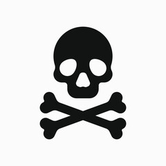 Crossbones icon. Death symbol. Black vector illustration of skull and bones isolated on white background. Poison symbol vector.