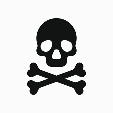 Crossbones icon. Death symbol. Black vector illustration of skull and bones isolated on white background. Poison symbol vector.