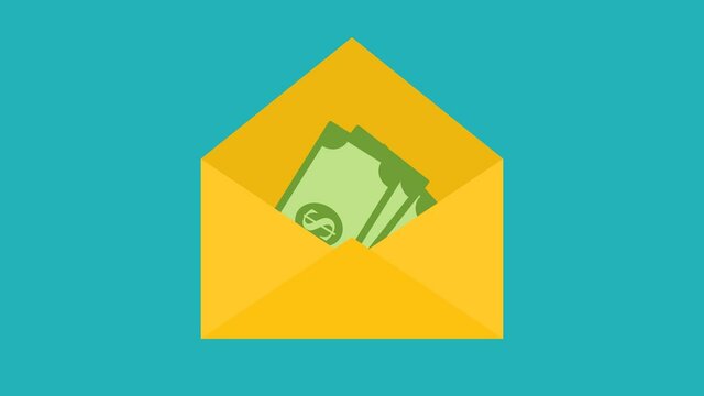 envelope with money bribe flat vector money sign animation on green background 4K video