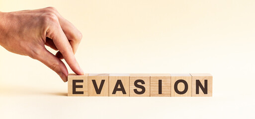 Woman made word EVASION with wood blocks