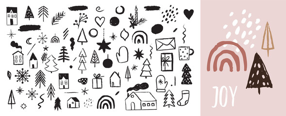 Naklejka premium Hand drawn Christmas and New Year doodles, sketches and icons. Vector illustrations