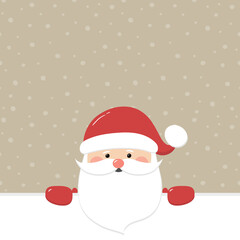 Fototapeta na wymiar Happy Santa Claus on background with snowflakes and copyspace. Christmas element. Vector