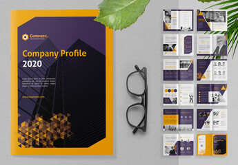 Company Profile Brochure Layout with Yellow Gradient Triangle Elements