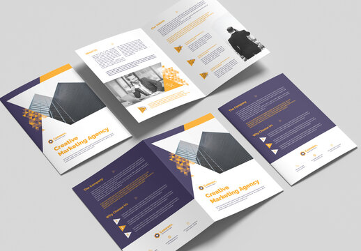 Bifold Brochure Layout with Yellow Gradient Triangle Elements