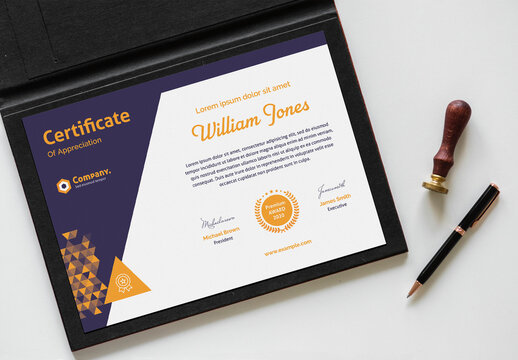 Certificate Layout with Yellow Gradient Triangle Elements