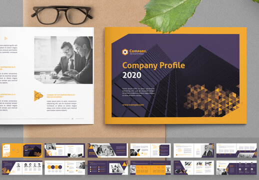 Company Profile Brochure Layout with Yellow Gradient Triangle Elements
