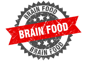 Obraz premium brain food stamp. grunge round sign with ribbon