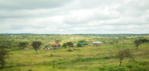 Fototapeta na wymiar Homes for farm workers near Konza, south of Narobi