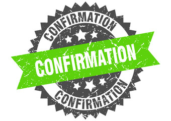 confirmation stamp. grunge round sign with ribbon
