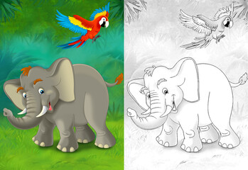 Fototapeta premium cartoon sketch scene with elephant in the forest - illustration