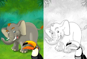 Wandaufkleber cartoon sketch scene with elephant in the forest - illustration © agaes8080