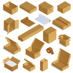 Isometric Pasteboard Boxes Set