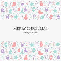 Christmas background with festive decorations and wishes. Design of Xmas greeting card. Vector