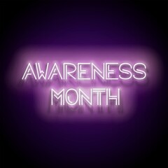 Vintage Glow Signboard with Awareness Month Inscription. Breast Cancer Informing. Neon Light Flyer, Banner, Postcard, Invitation. Glossy Background. Vector 3d Illustration