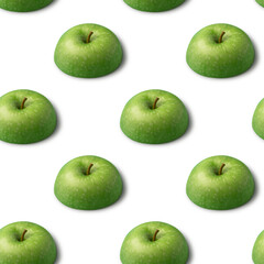 Fruit seamless pattern made of ripe green apples on white