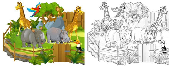 Foto auf Acrylglas cartoon scene with zoo enclosure with different animals - illustration © agaes8080