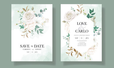 Beautiful floral and leaves wedding invitation card