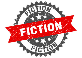 fiction stamp. grunge round sign with ribbon