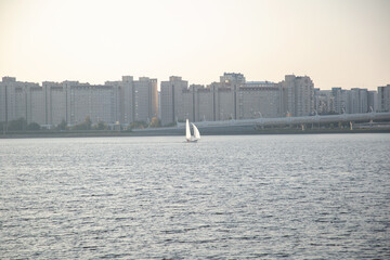 View of a sailboat in the water area of the Gulf of Finland