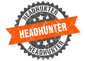 headhunter stamp. grunge round sign with ribbon