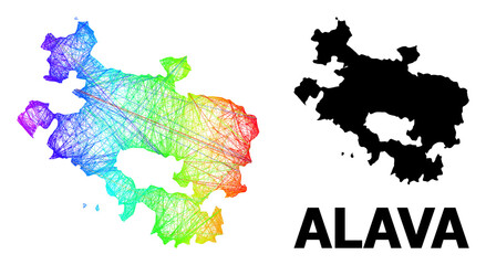 Wire frame and solid map of Alava Province. Vector structure is created from map of Alava Province with intersected random lines, and has rainbow gradient.