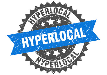 hyperlocal stamp. grunge round sign with ribbon