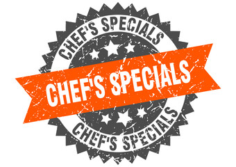 chef's specials stamp. grunge round sign with ribbon