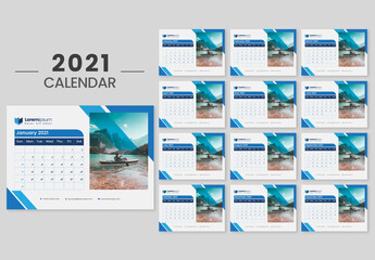 New Year Desk Calendar 2021 with Blue Accents