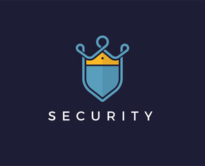 minimal crown security logo template - vector illustration