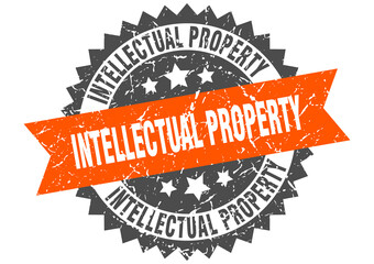 intellectual property stamp. grunge round sign with ribbon