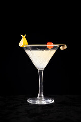 Cocktail on black background menu layout restaurant bar vodka wiskey tonic