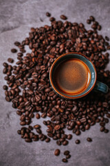 
cup of coffee and coffee beans