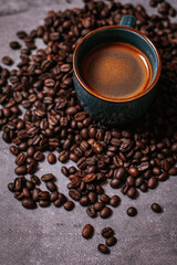
cup of coffee and coffee beans