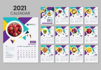 Multicolored Wall Calendar 2021 Layout