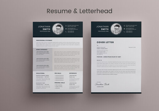Minimal Letterhead & Resume Layout with Dark & White Accents