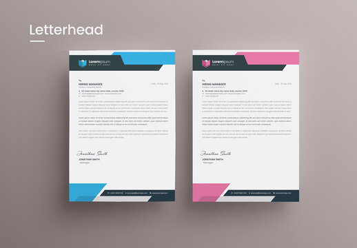 Letterhead Layout with Blue & Pink Accents