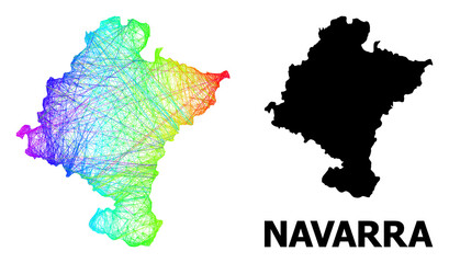 Obraz premium Wire frame and solid map of Navarra Province. Vector model is created from map of Navarra Province with intersected random lines, and has bright spectral gradient.
