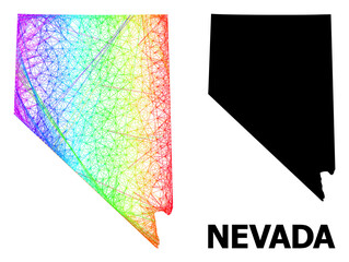 Wire frame and solid map of Nevada State. Vector model is created from map of Nevada State with intersected random lines, and has spectral gradient. Abstract lines form map of Nevada State.