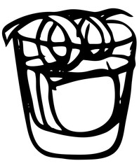 Stylish hand-drawn ink style cool fresh Old Fashioned cocktail garnished orange twist in a classic glass vector art. Great for cocktail party card, invitations, posters, bar menu cook book recipe