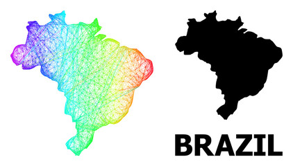 Wire frame and solid map of Brazil. Vector structure is created from map of Brazil with intersected random lines, and has spectrum gradient. Abstract lines are combined into map of Brazil.