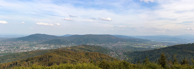Panoramic aerial view of Beskid mountains
