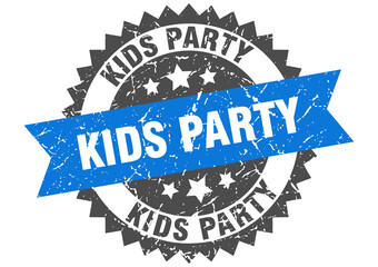 kids party stamp. grunge round sign with ribbon