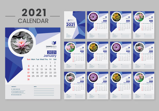 Wall Calendar 2021 with Blue Abstract Layout