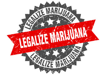 legalize marijuana stamp. grunge round sign with ribbon