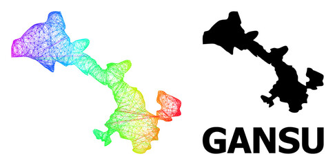 Obraz premium Wire frame and solid map of Gansu Province. Vector model is created from map of Gansu Province with intersected random lines, and has spectrum gradient. Abstract lines form map of Gansu Province.