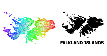 Fototapeta premium Wire frame and solid map of Falkland Islands. Vector model is created from map of Falkland Islands with intersected random lines, and has spectrum gradient.