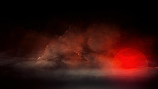 Twilight sky and red moon with 3d rendering.