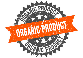 organic product stamp. grunge round sign with ribbon