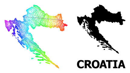 Wire frame and solid map of Croatia. Vector structure is created from map of Croatia with intersected random lines, and has spectral gradient. Abstract lines are combined into map of Croatia.